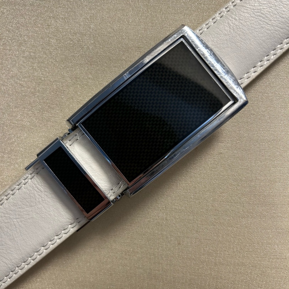 Milano White Belt  unisex with Black and Silver Buckle